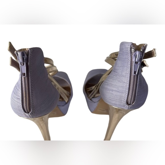 Qupid Canvas Sexy Peep Toe Killer Heels in Lavender gold Platform Size 7 1/2 - Picture 6 of 16